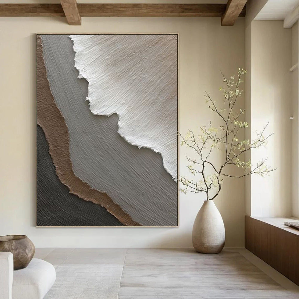Subtle Neutral Textured Layers Abstract Painting for Calm Interiors HENG269