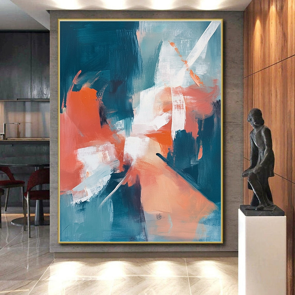 Teal Orange Abstract Fusion Painting with Subtle Blends WINK641
