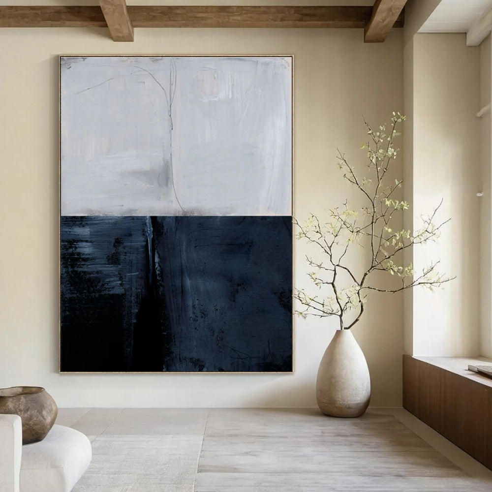 Two - Tone Gray Abstract Painting for Sophisticated Home Libraries HENG206