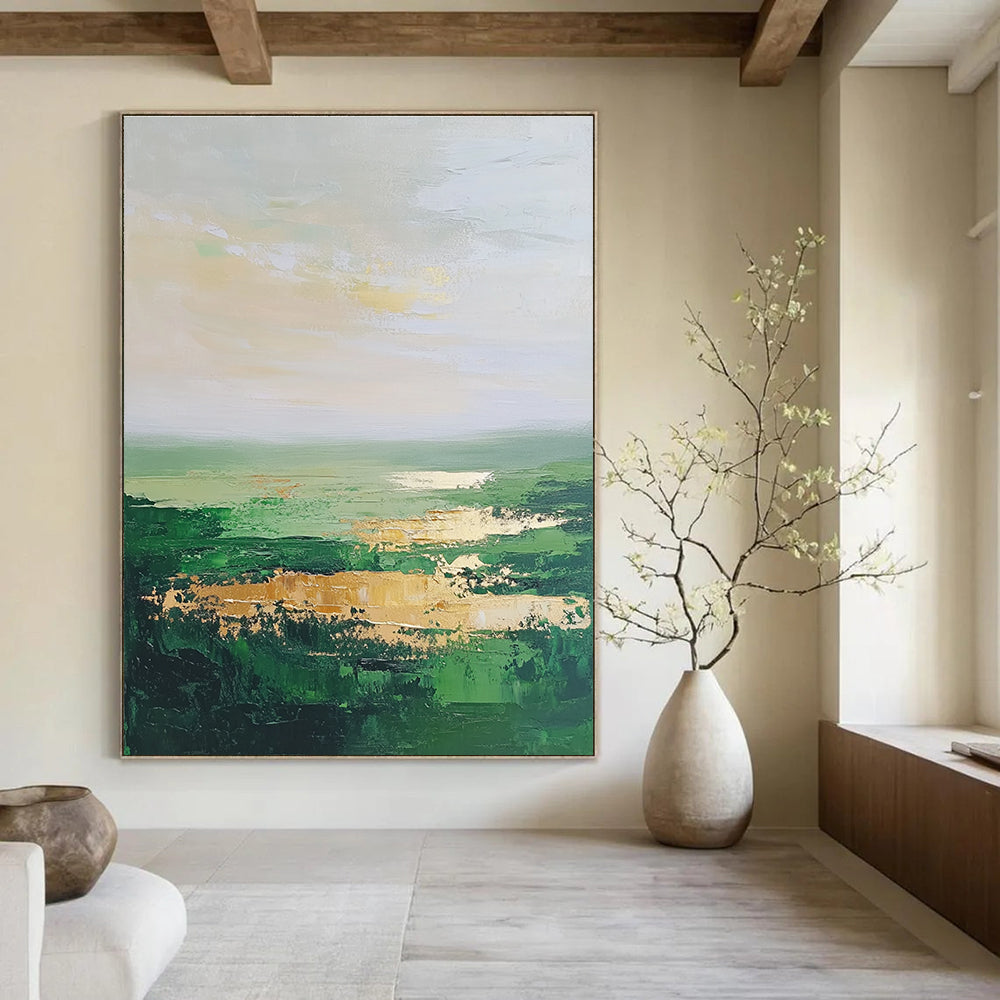 Green Horizon Abstract Painting for Nature - Lover’s Cafes GAB1304