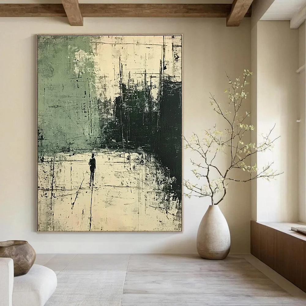 Solitary Figure in Urban Abstract Painting for Thought - Provoking Study Rooms GAB0800