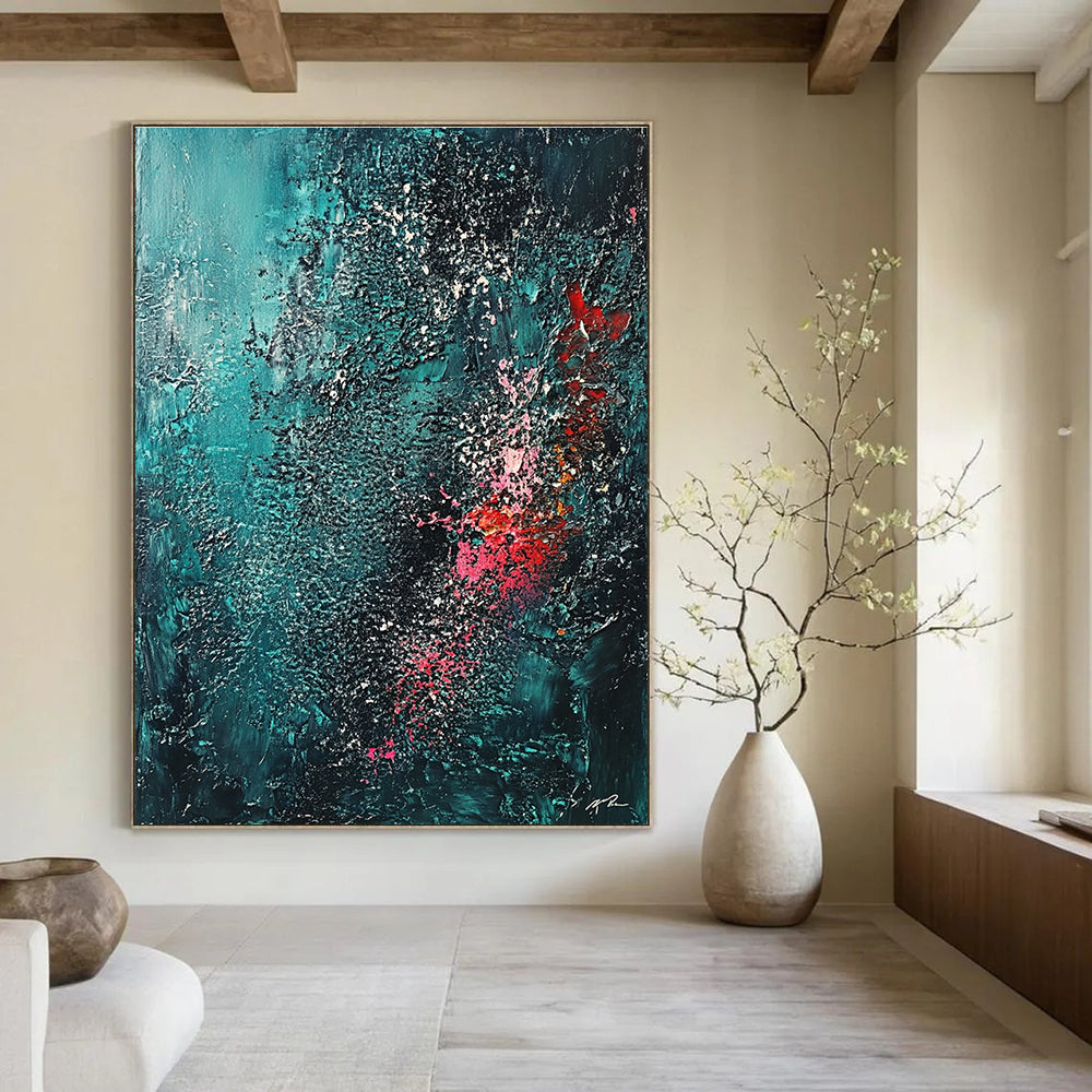Teal and Pink Abstract Painting for Modern Art Gallery Feature Walls GAB1191