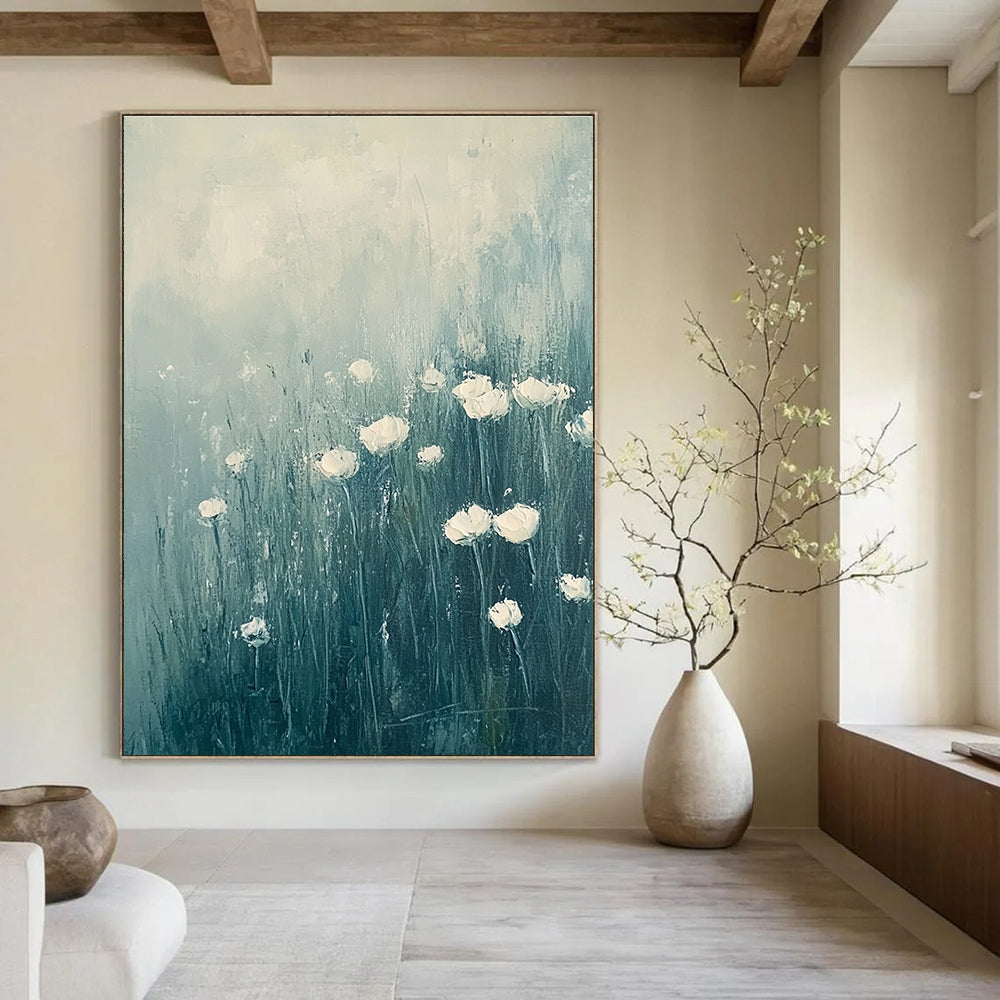 White Flower Field - Tranquil Floral Abstract Painting GAB0614