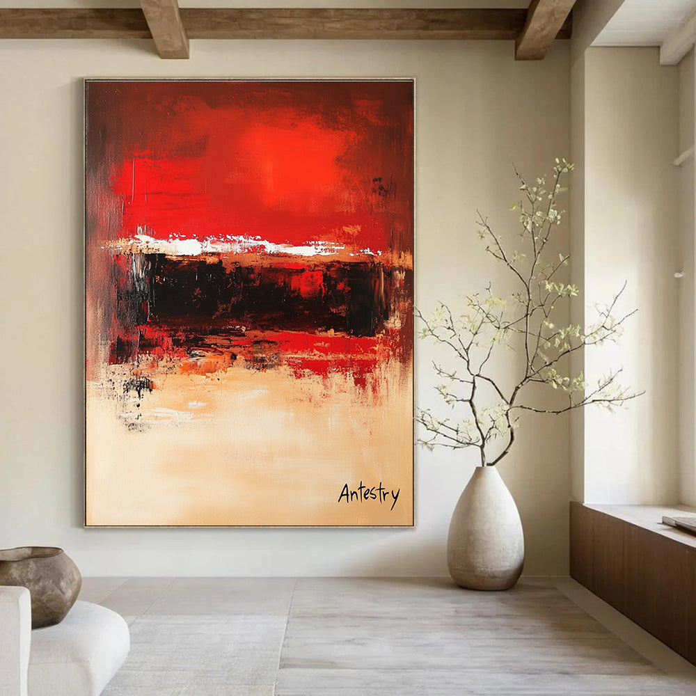 Red - Beige Dynamic Abstract Painting: Bold Strokes for Modern Spaces GAB0954