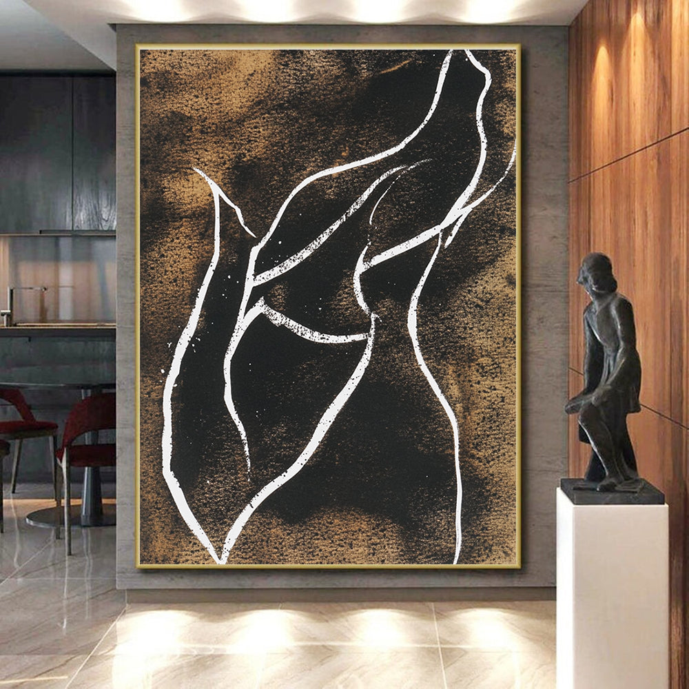 Black and White Line Abstract Painting with Minimalist Grace WINK304