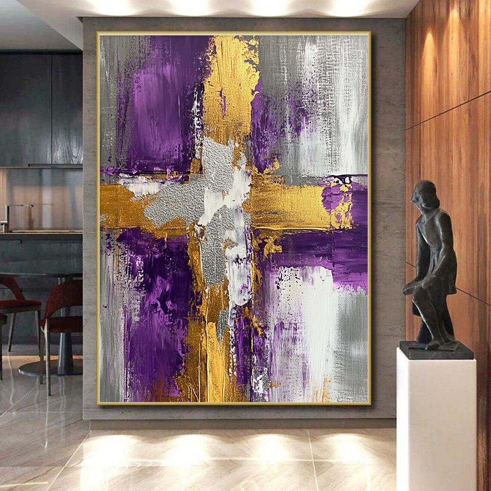 Purple Gold Gray Abstract Painting with Regal Contrasts WINK521