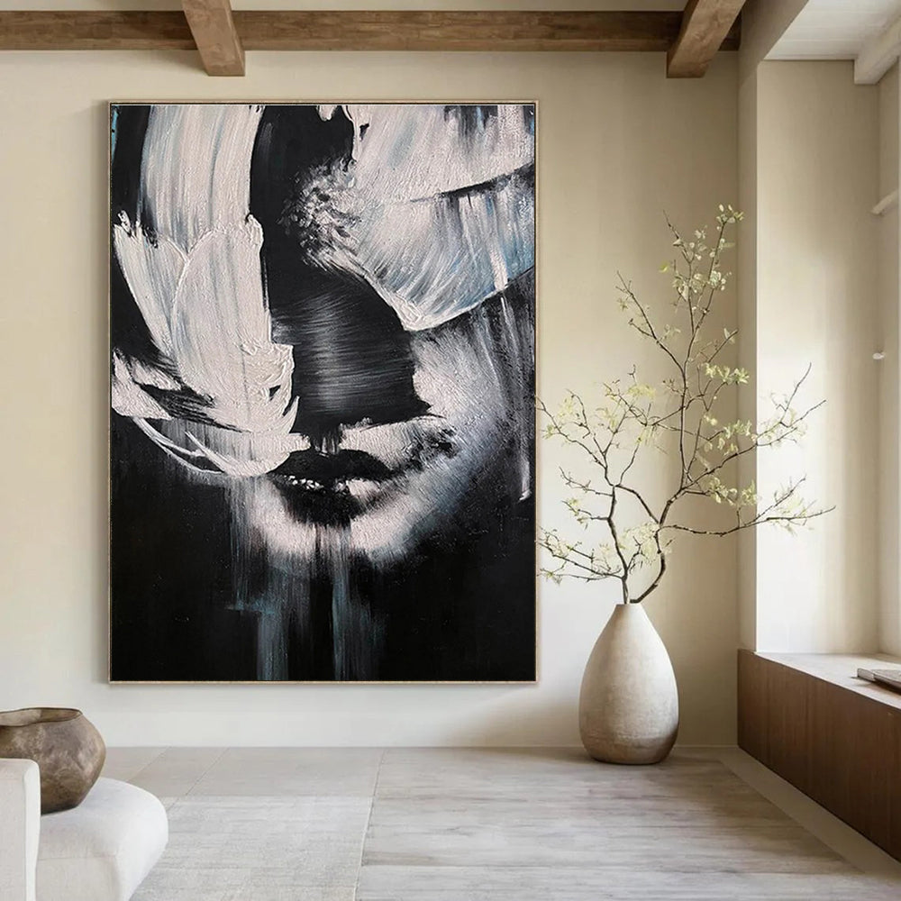 Black and White Abstract Face Painting for Contemporary Art Galleries HENG331