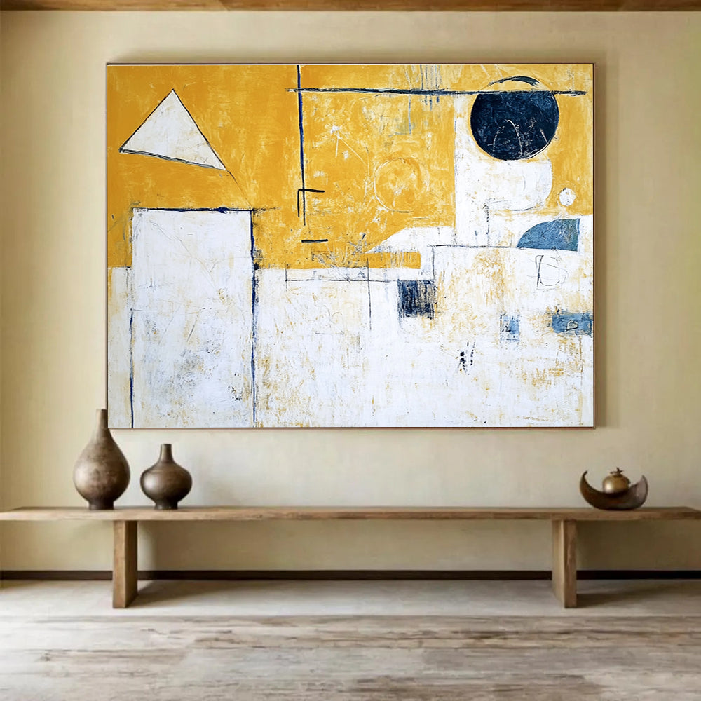 Yellow - Dominant Geometric Abstract Painting with Bright Cheerful Compositions ABS550
