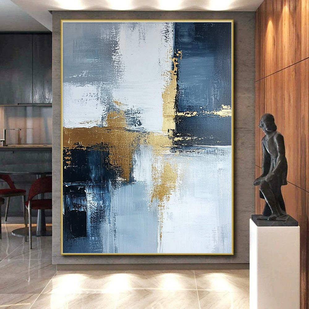 Blue Gray Gold Abstract Painting with Subtle Sophistication WINK524
