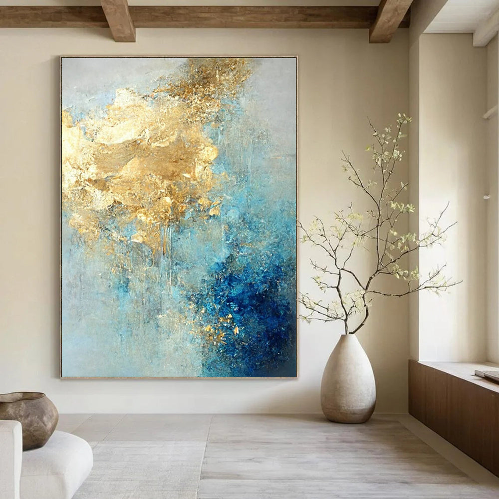 Blue and Gold Abstract Flow Painting for Luxury Spa Retreats HENG071