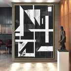 Geometric Black and White Abstract Painting with Structural Intrigue WINK145