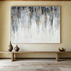 Gray and Gold Drip Abstract Painting for Sophisticated Office Reception Areas YHT277