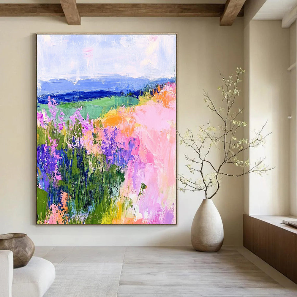 Colorful Flower Field Abstract Painting of Cheerful Blooms GAB0153