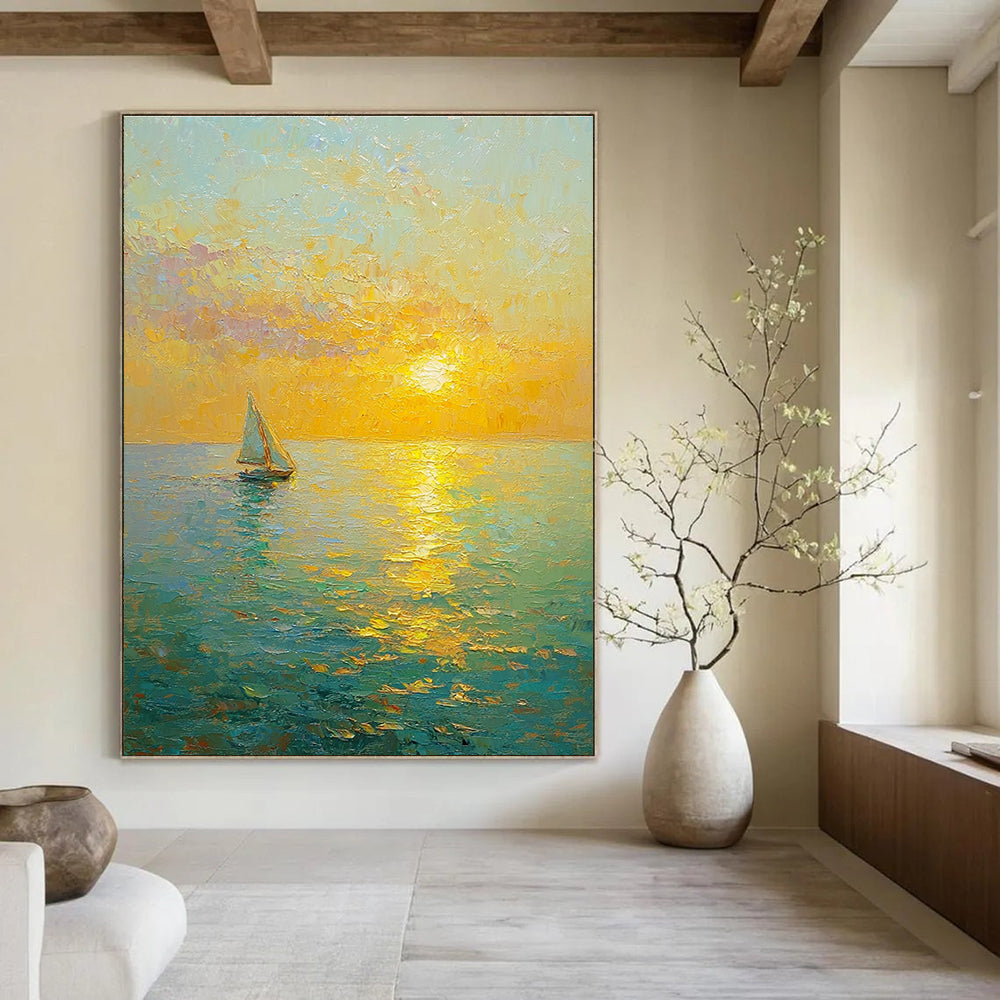 Sailboat Sunset Impressionistic Abstract Painting for Nautical - Themed Cafes GAB1334