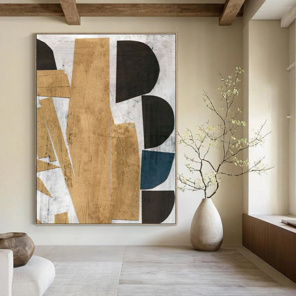 Geometric Gold - Black Abstract Painting for Luxury Home Entrances HENG216