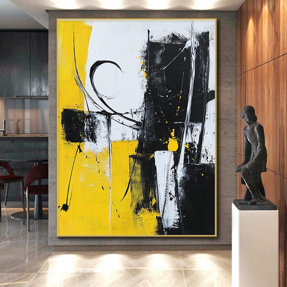 Yellow Black White Abstract Painting with Dynamic Energy WINK511