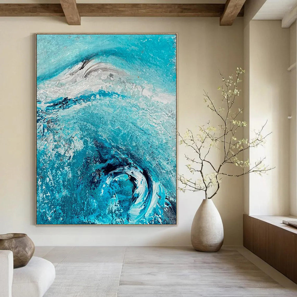 Turquoise Wave Abstract Painting for Nautical - Themed Restaurants HENG469