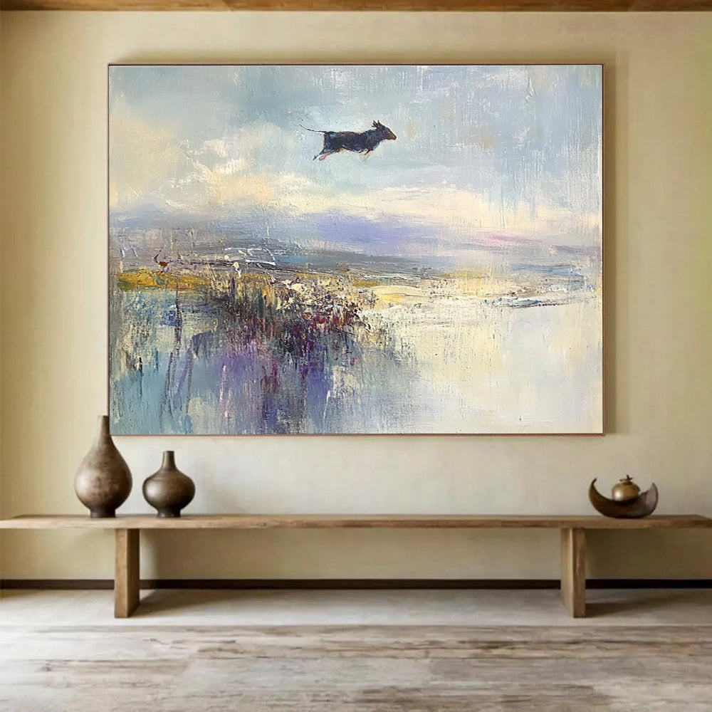 Dog Jumping in Landscape  Whimsical Freedom ABS076