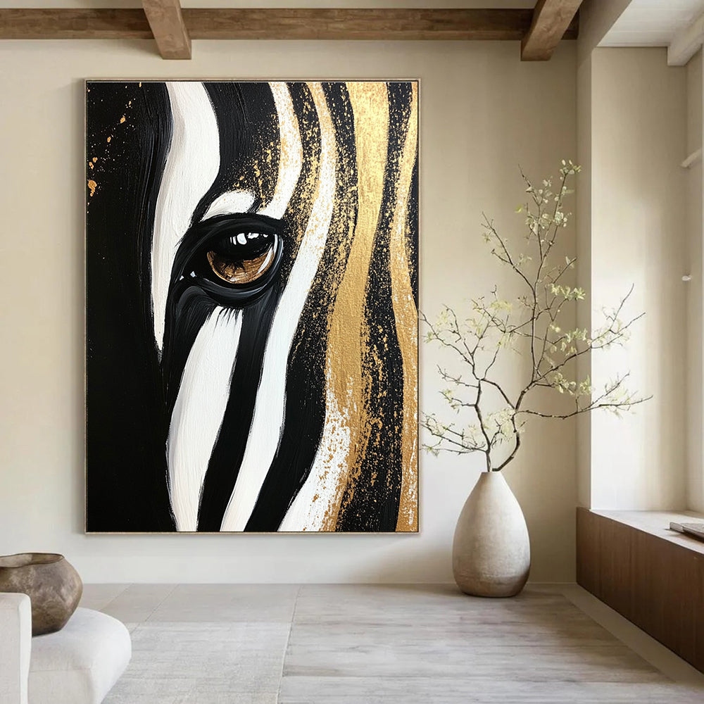 Zebra Eye with Gold Accents Abstract Painting of Wildlife Beauty GAB0081