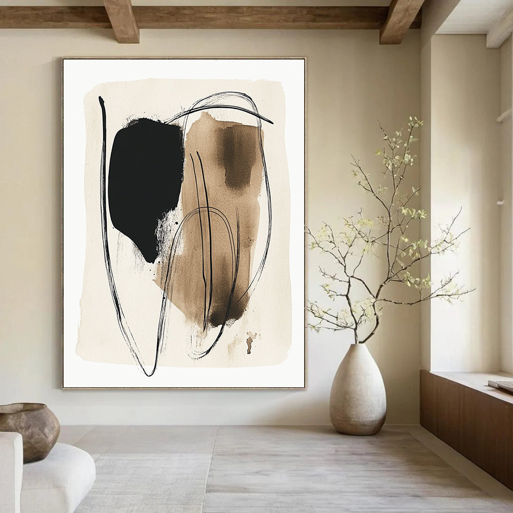 Black and Brown Ink Strokes Bold Abstract Painting for Modern Offices GAB1511