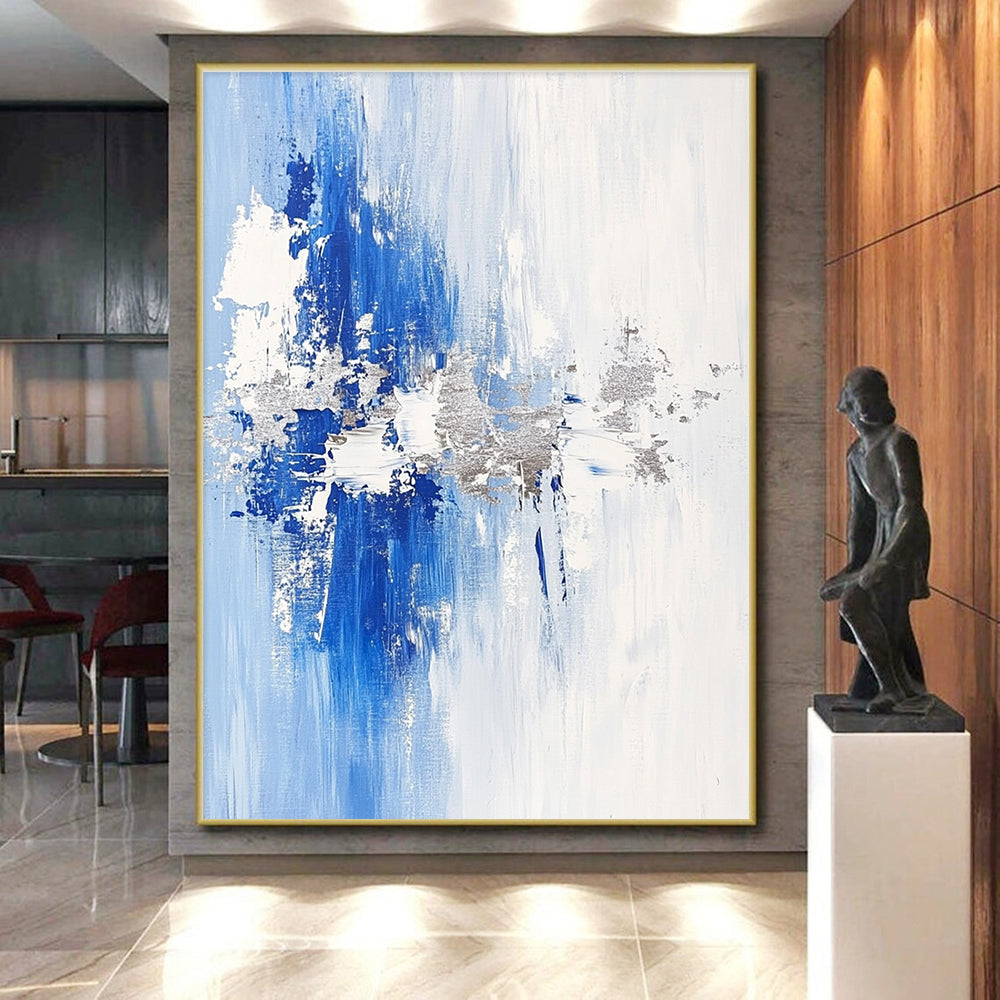 Blue - Silver Abstract Textures Painting with Subtle Opulence WINK391