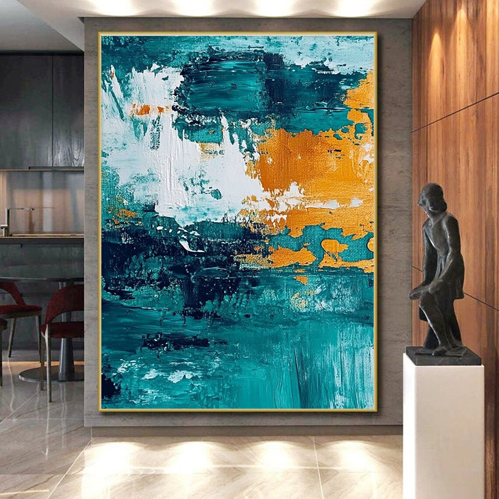 Teal and Orange Abstract Painting with Bold Textures WINK793