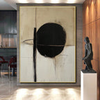 Black Circle and Lines Abstract Painting with Minimalist Drama WINK010
