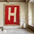 Red and White H Bold Graphic Abstract Painting GAB0324
