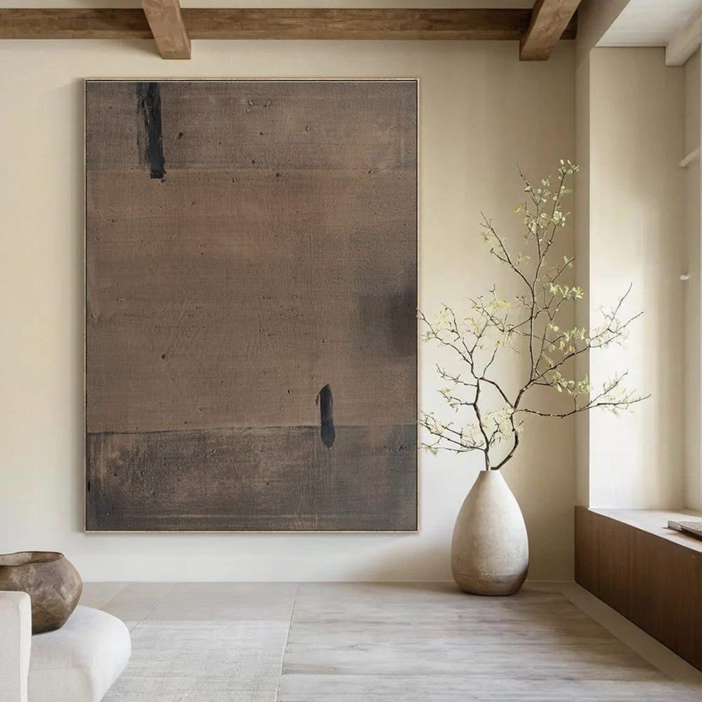 Brown Minimalist Abstract Painting for Serene Meditation Spaces HENG516