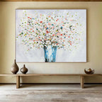 White Flower Vase Abstract Painting for Elegant Living Spaces YHT220