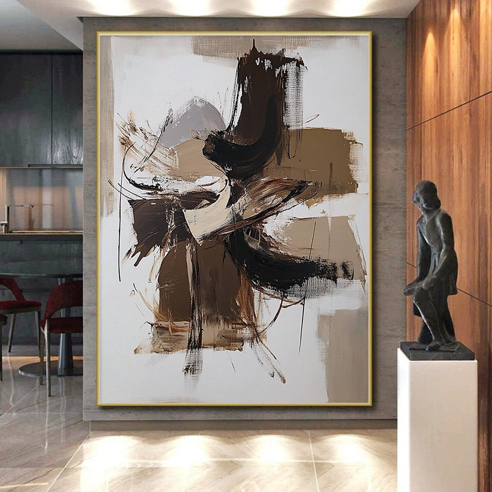 Brown Beige Abstract Forms Painting with Dynamic Composition WINK639