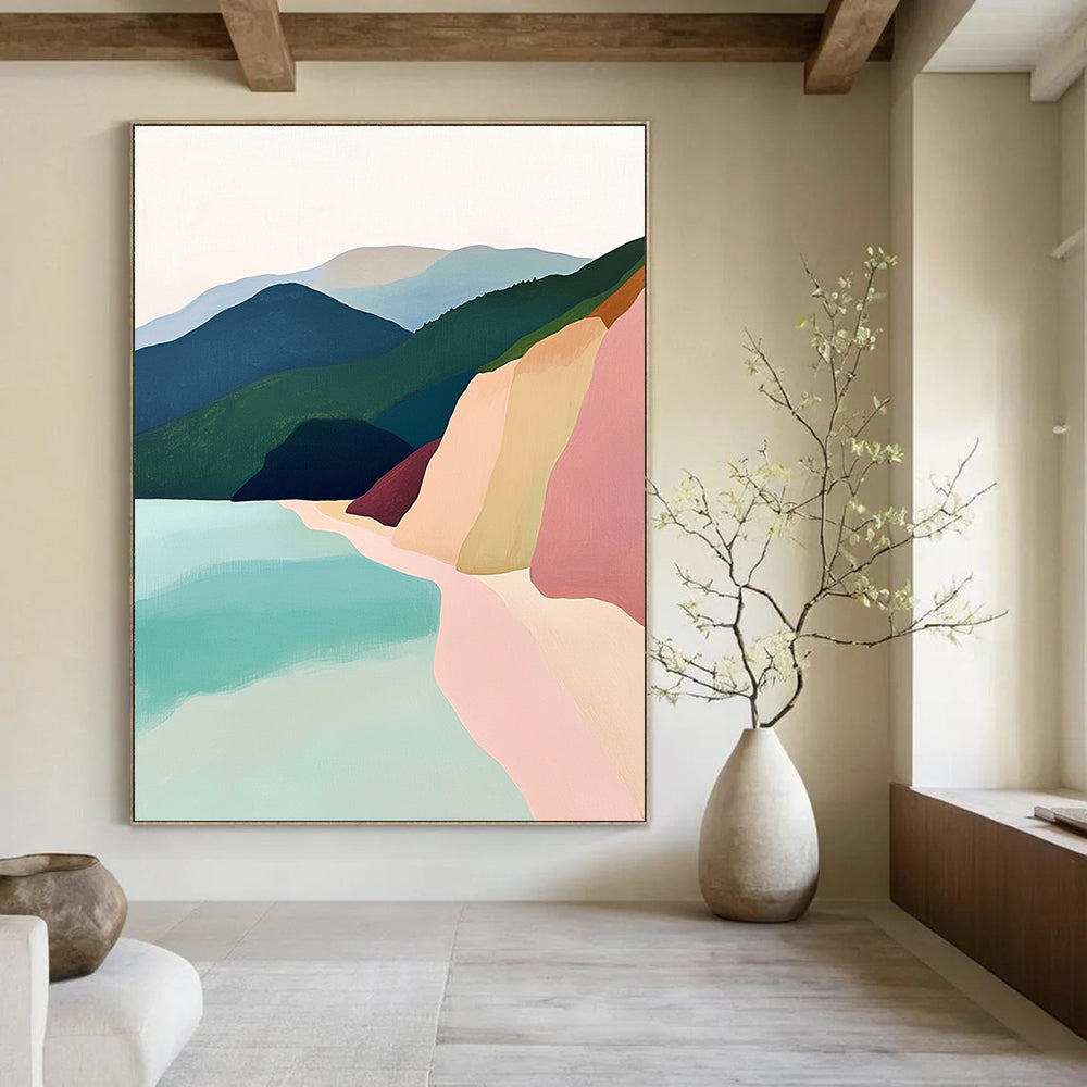 Color - Blocked Coastal Landscape Modern Abstract Painting GAB0358