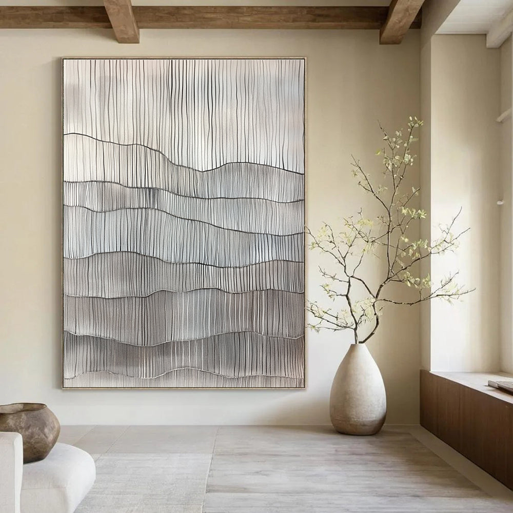 Wavy Line Textures Abstract Painting of Monochromatic Rhythms GAB0138