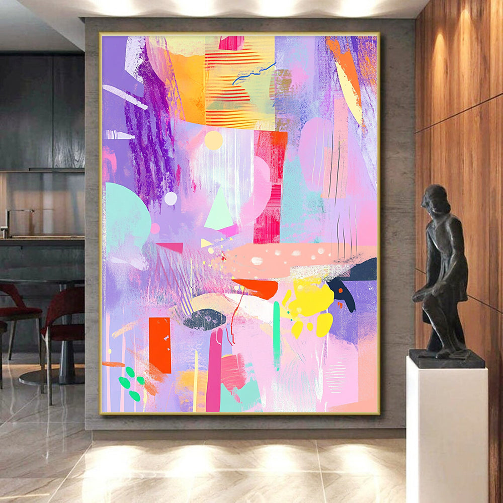 Pastel - hued Abstract Collage Painting with Dreamy Whimsy WINK299