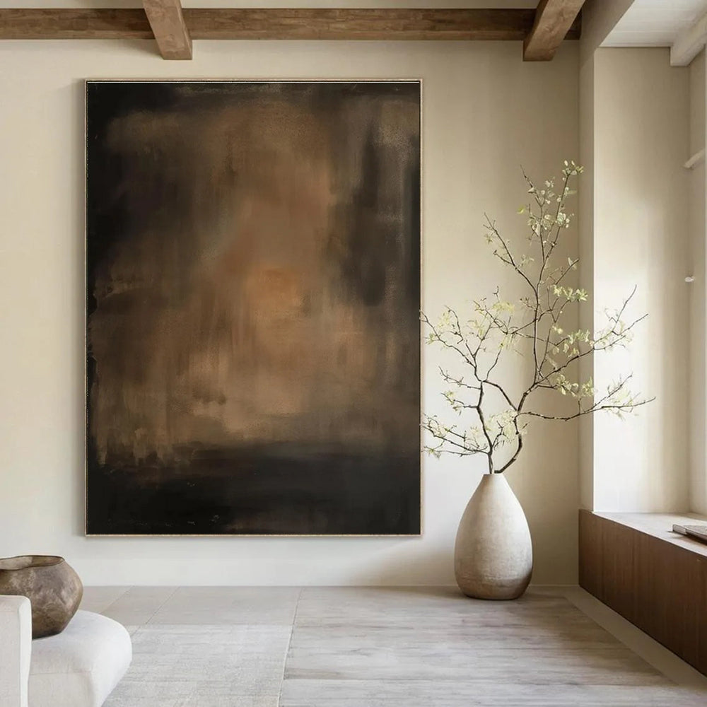 Dark Brown Abstract Painting for Sophisticated Wine Cellars HENG479
