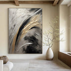 Silver - Gold - Black Abstract Painting for Luxury Home Interiors HENG126
