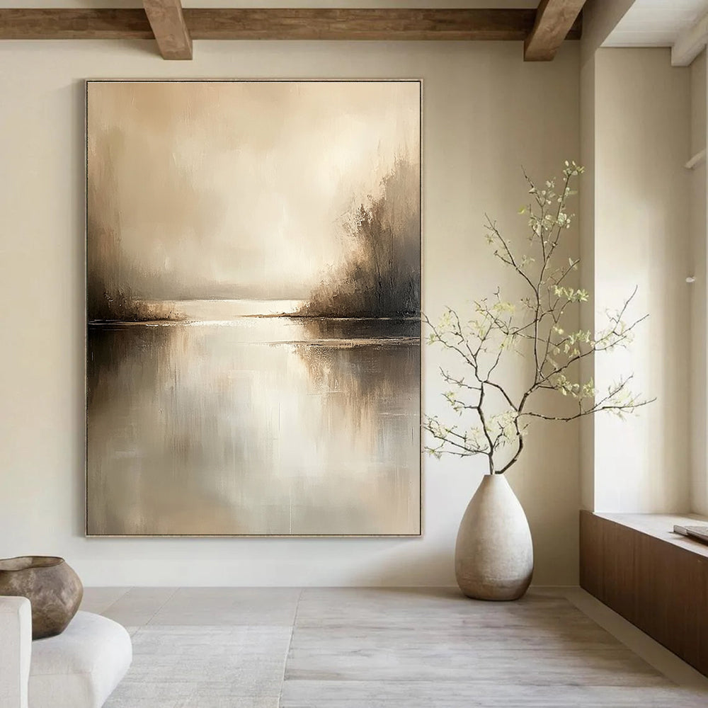 Beige Lake Abstract - Subtle Landscape Abstract Art GAB0527