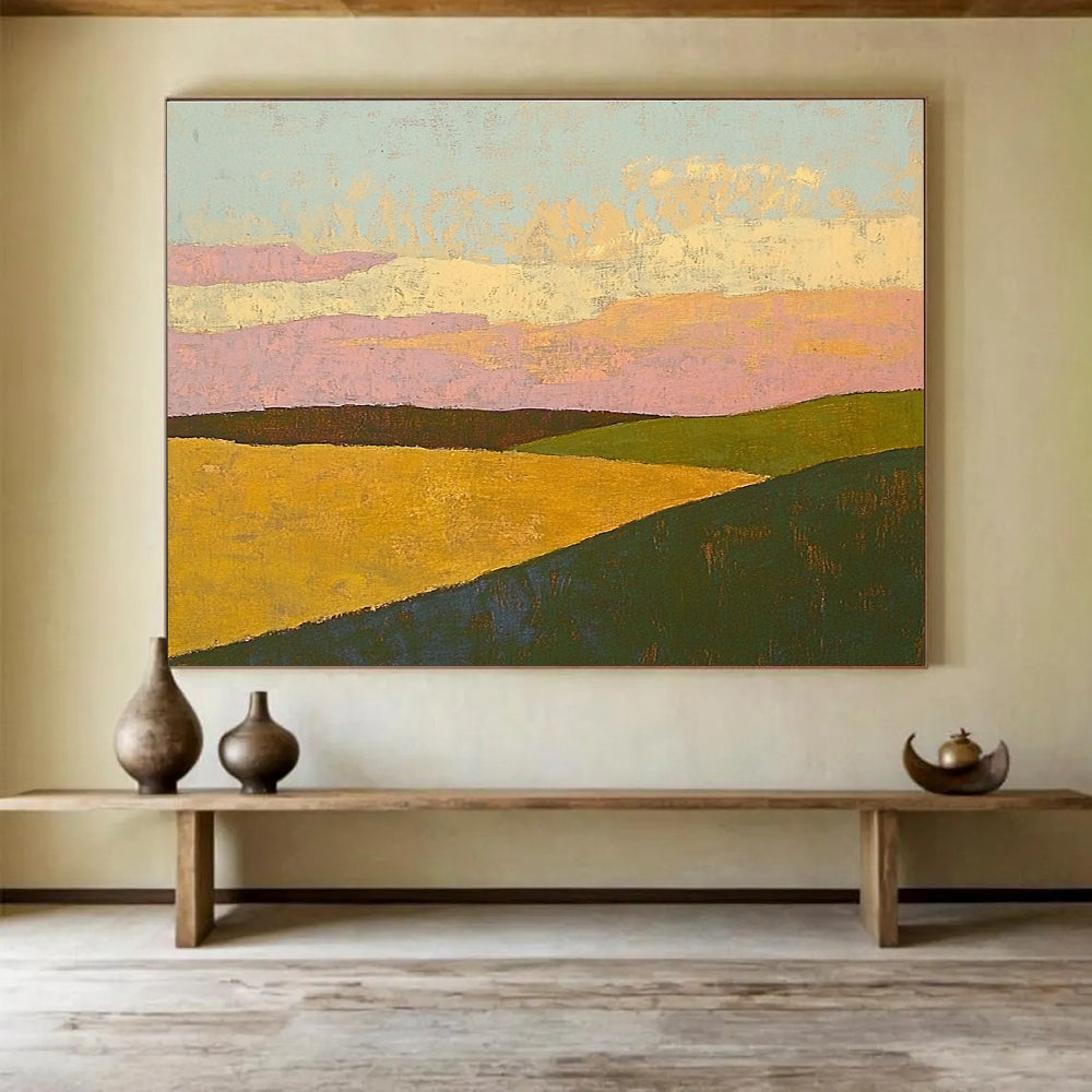 Pastel Landscape with Color Blocks Abstract Painting with Soft Harmony ABS575