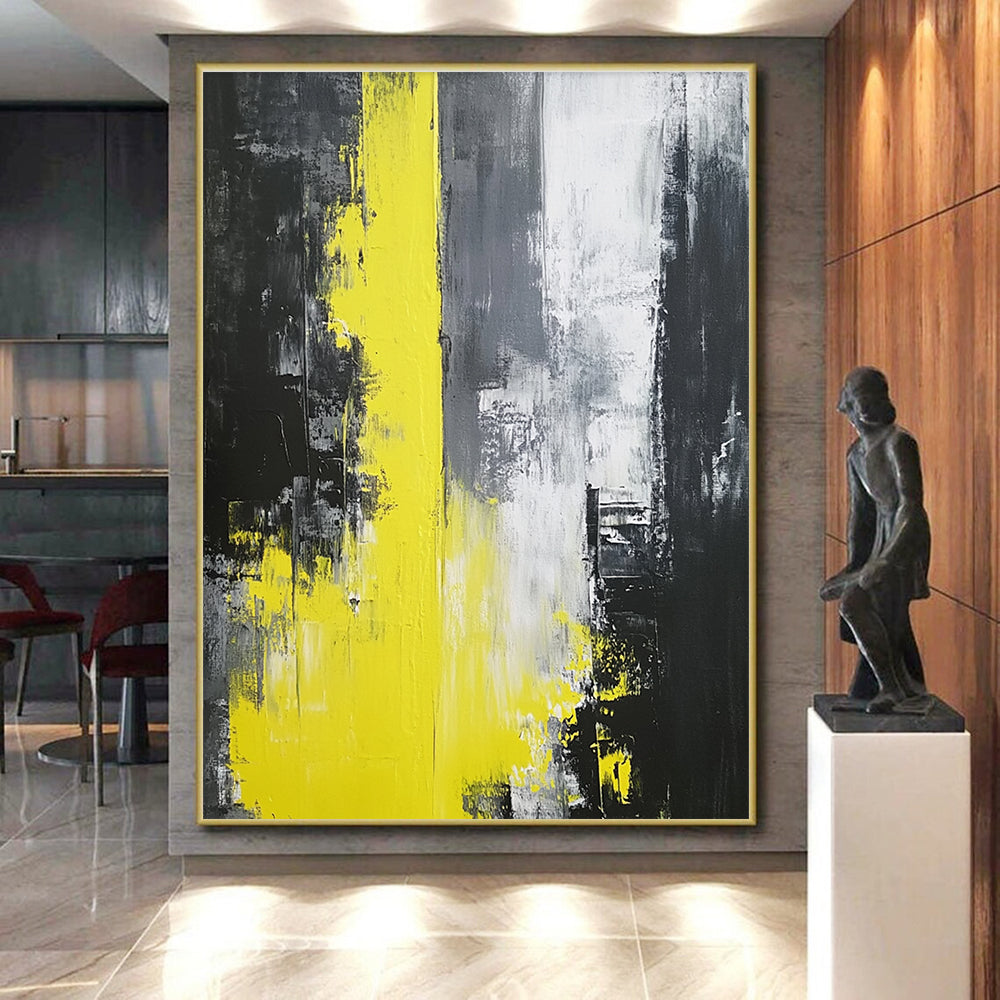 Yellow Black Gray Abstract Painting with Intense Drama WINK506