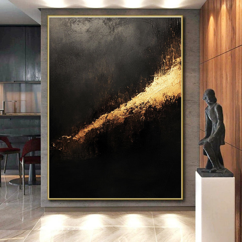 Black and Gold Abstract Painting with Luxurious Accents WINK828