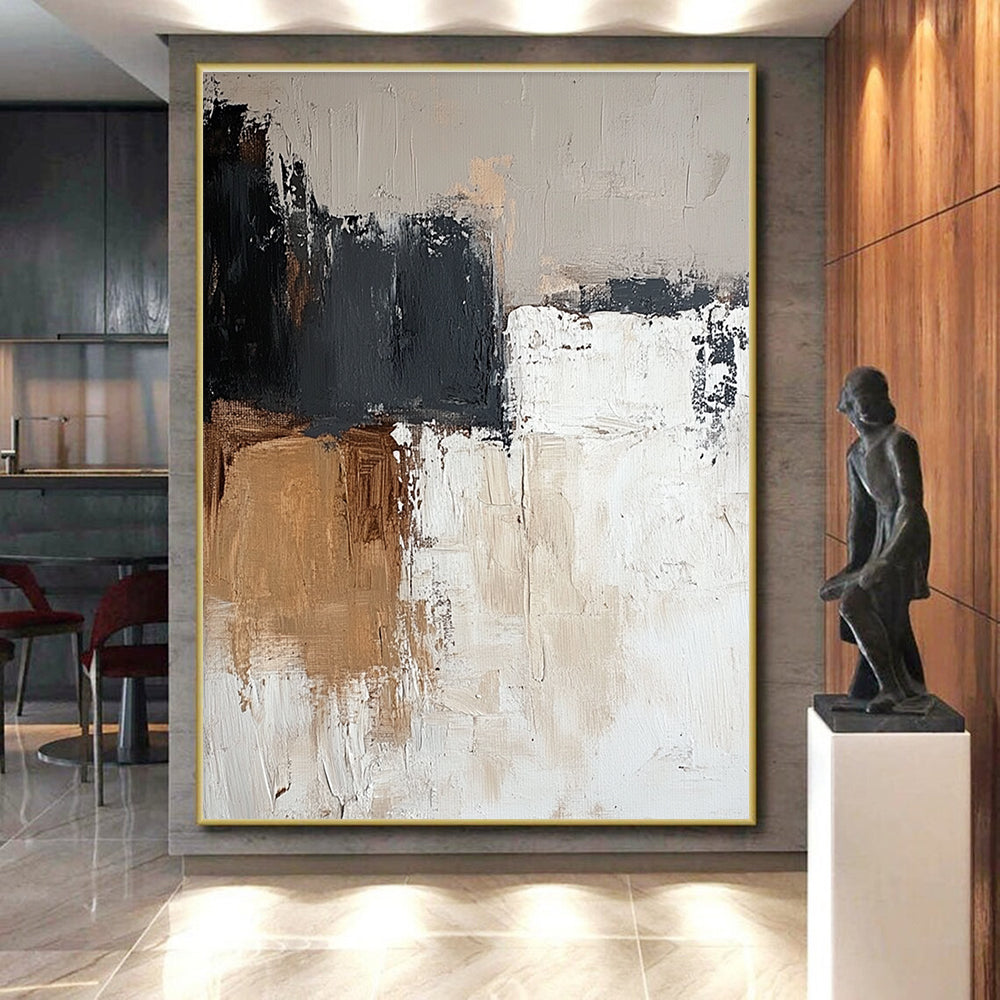 Black Brown White Abstract Painting with Rustic Simplicity WINK473