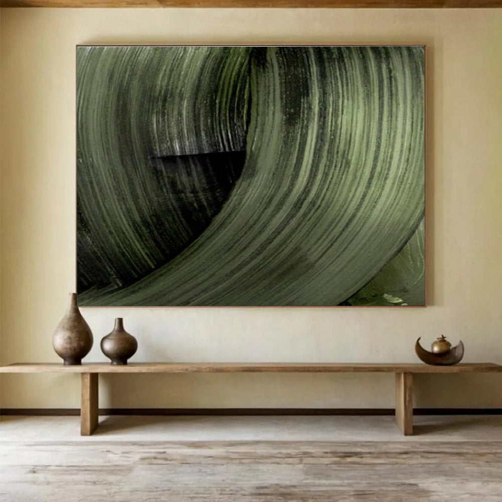 Green Swirl Abstract Painting for Eco - Friendly Spaces YHT123