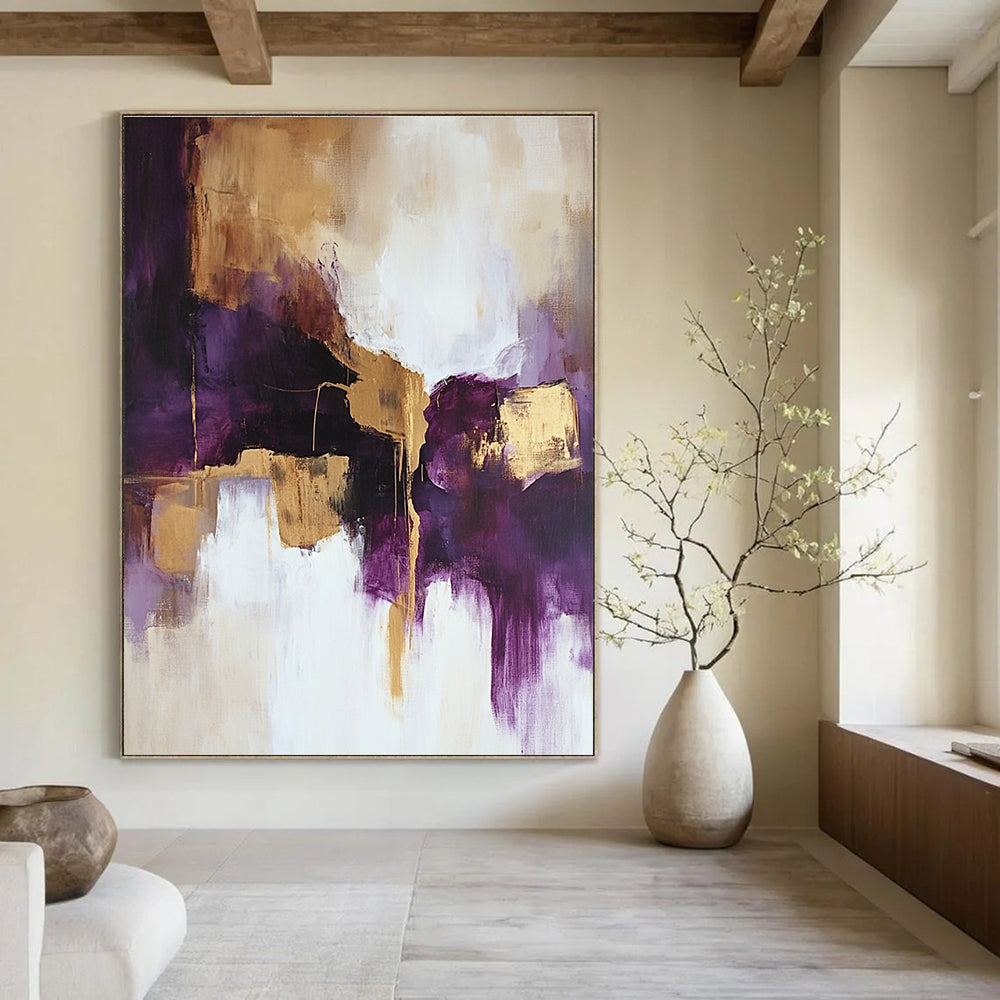 Purple and Gold Abstract Painting for Luxurious Dining Rooms GAB0810