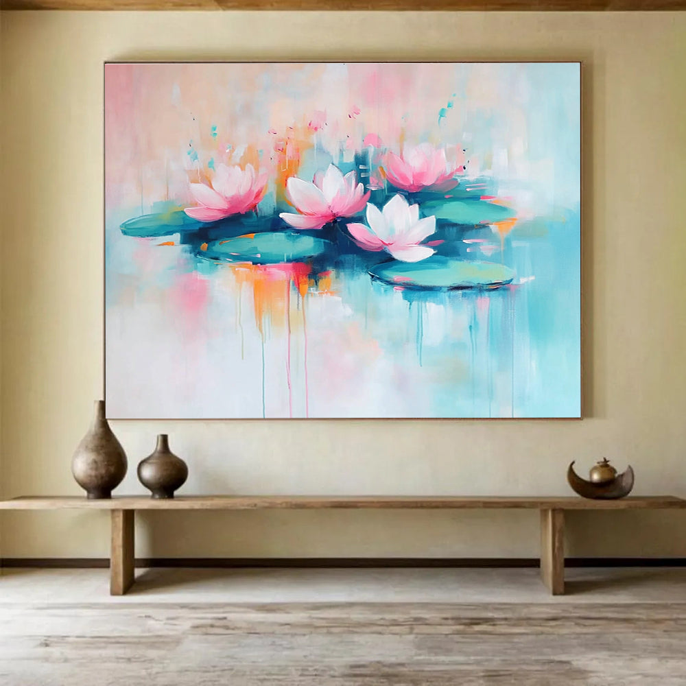 Pastel Lotus Flowers with Gentle Reflections Abstract Painting ABS356