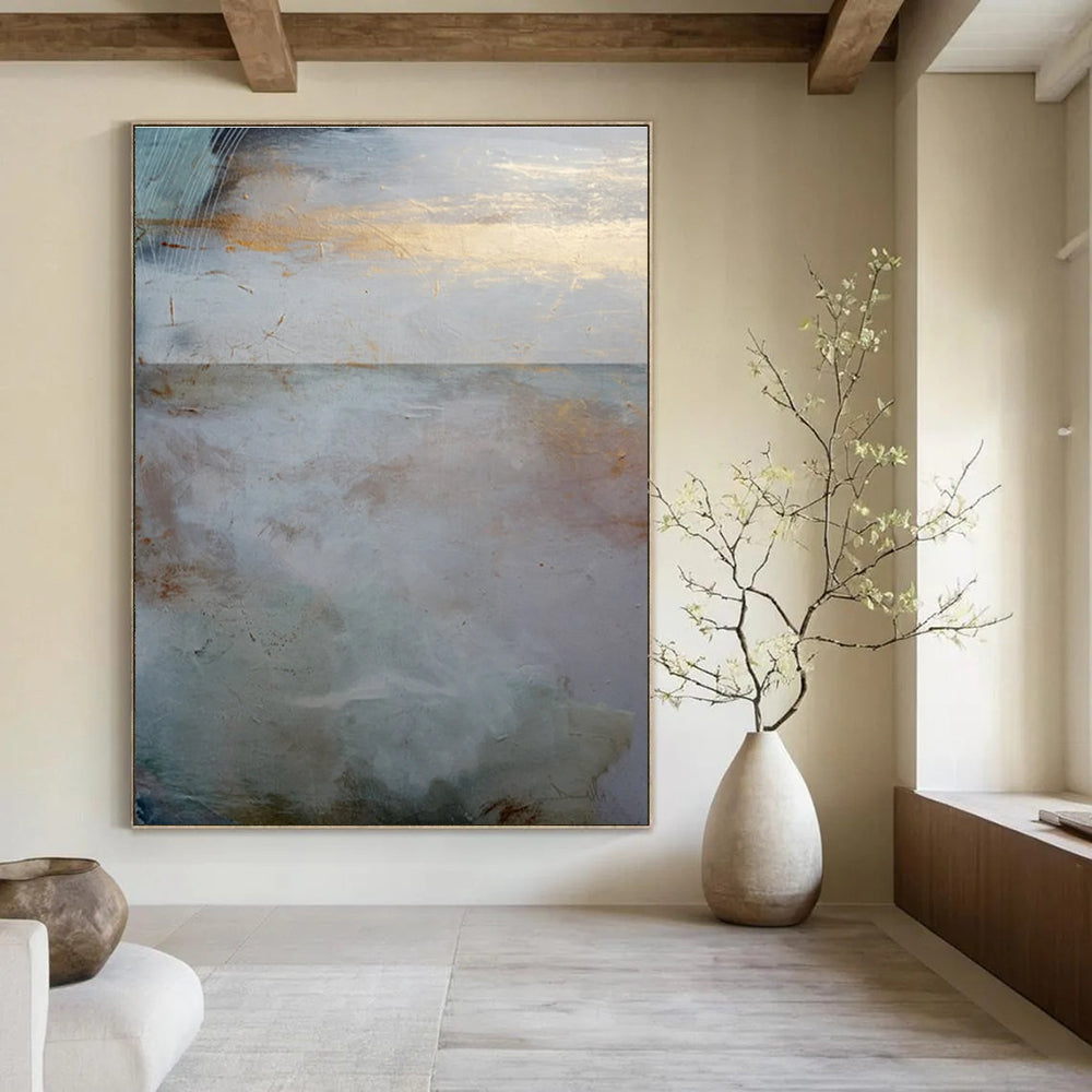 Subtle Gold - Accented Landscape Abstract Painting for Serene Hotel Lobbies HENG173
