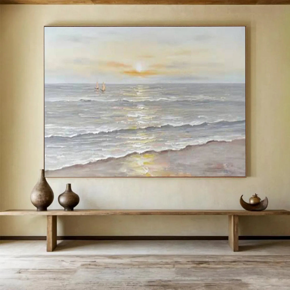 Seaside Sunset Abstract Painting for Coastal Home Living Rooms YHT251