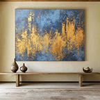 Blue and Gold Urban Abstract with Bold Textures Abstract Painting ABS313