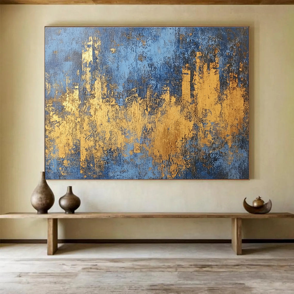 Blue and Gold Urban Abstract with Bold Textures Abstract Painting ABS313