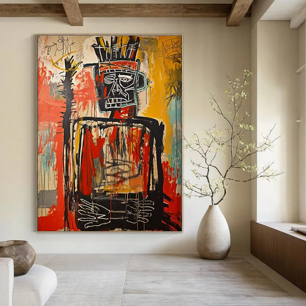 Tribal Figure with Headdress Abstract Painting for Cultural - Art Spaces HENG108