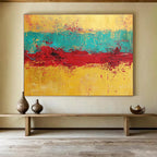 Yellow, Blue, and Red Abstract Painting with Textured Layers ABS428